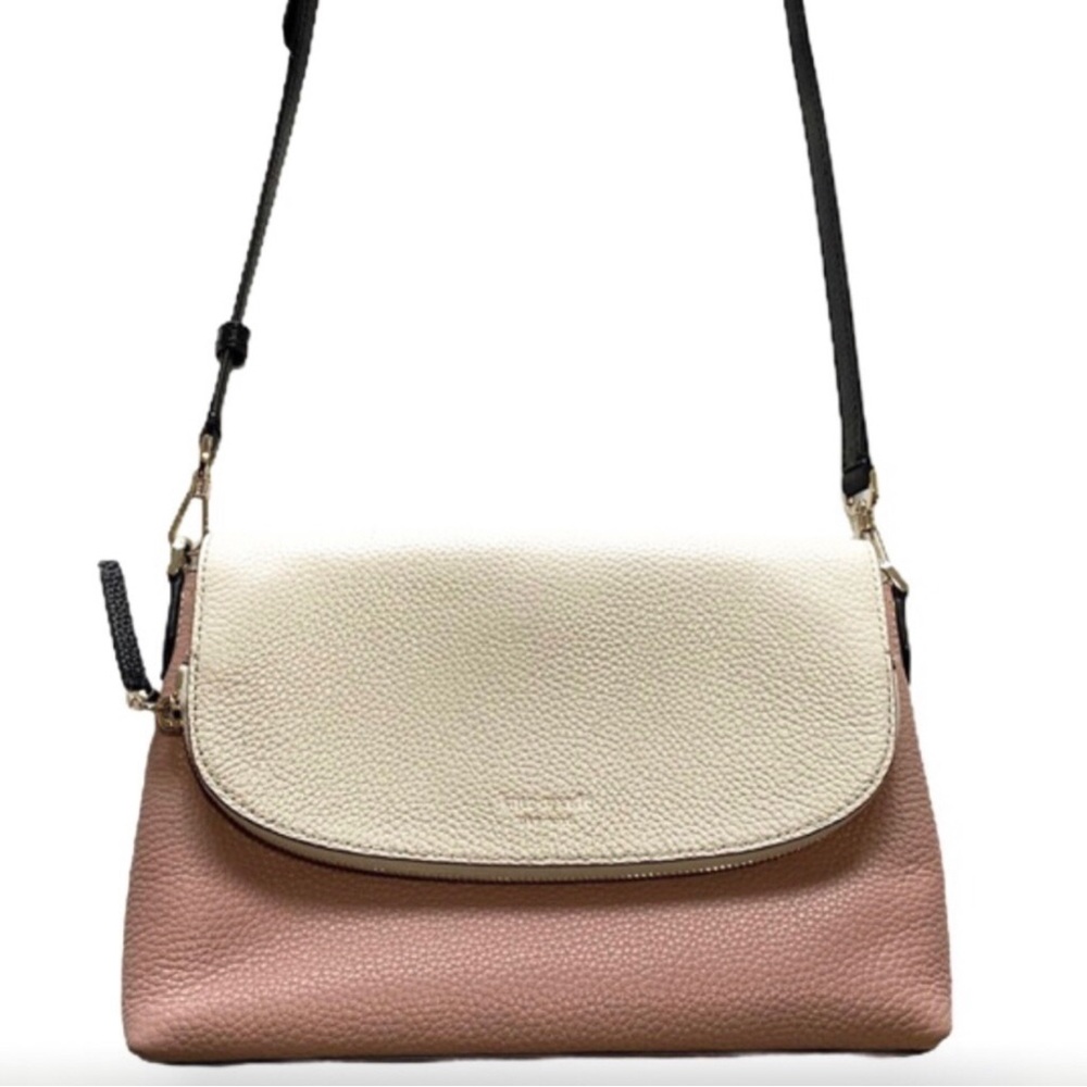 Kate Spade pink cream pebbled texture crossbody flap handbag purse EUC